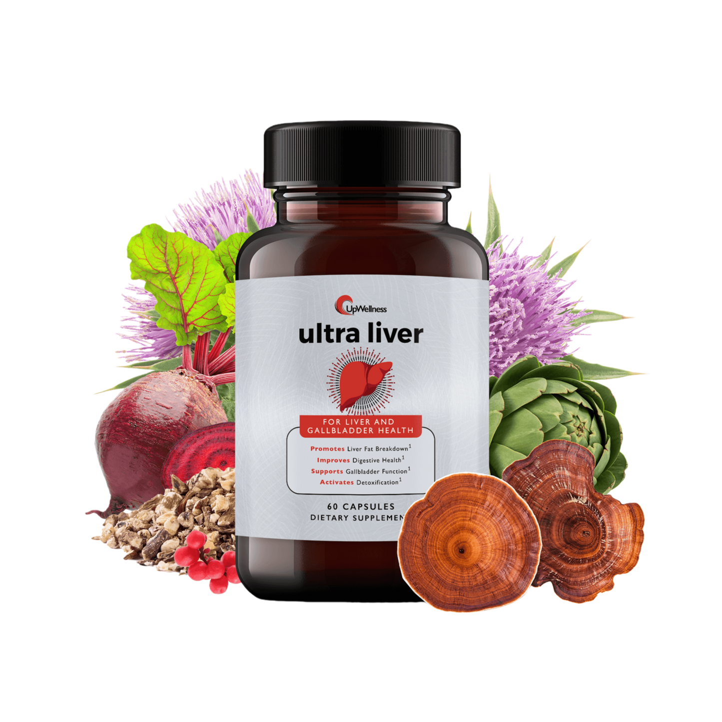 UpWellness Ultra Liver Supplement for Liver Support and Gallbladder Support - Powered by TMG, NAC Milk Thistle, and More - Liver Cleanse Detox & Repair - 60 Capsules